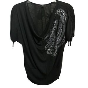 HeartSoul Black Paisley Drape Neck Blouse- NWT M